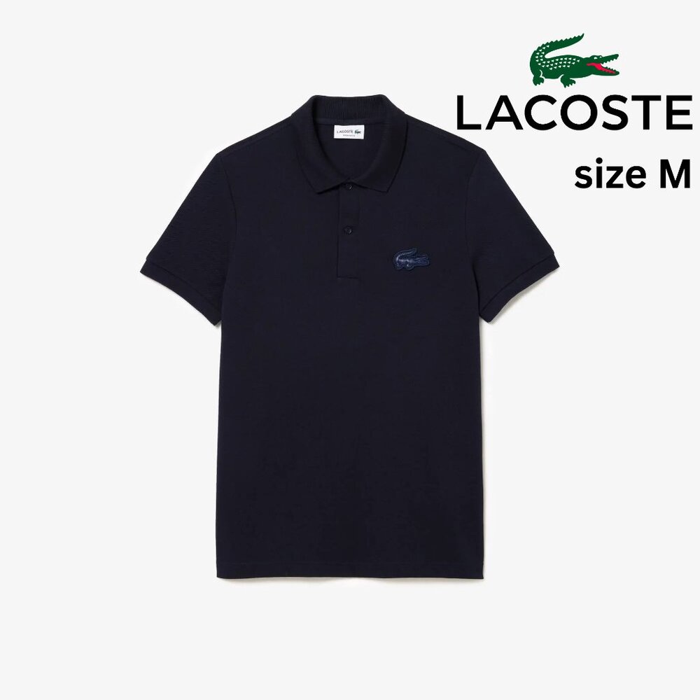 Lacoste Dark Blue Regular Fit Quilted Crocodile Badge Polo Shirt